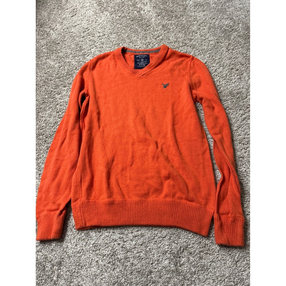 American Eagle Outfitters Mens Orange V-Neck Cotton Knit Sweater Small 11237